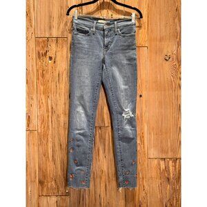 Levis 311 Shaping Skinny Womens Denim Jeans Size 26 Blue Floral Embroidered Dist